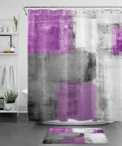 Vintage Rustic Shower Curtain with Purple Geometric Pattern for a Cozy Bathroom
