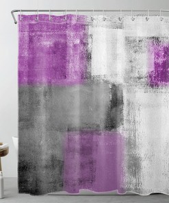 Vintage Rustic Shower Curtain with Purple Geometric Pattern for a Cozy Bathroom
