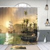 Vintage Sailboat Island Shower Curtain with Nautical Forest Print