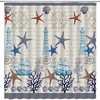 Vintage Sailboat Lighthouse Anchor Seashell Nautical Ocean Blue Shower Curtain for a Coastal Bathroom