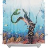 Vintage Scuba Diver Mermaid Shower Curtain - Aqua Ocean Turquoise And Coral On Nautical Shower Curtain