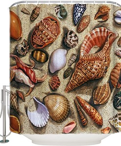 Vintage Seashells Shower Curtain, Retro Chic Fabric For Bathroom Decor
