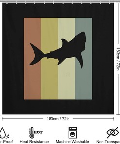 Vintage Shark Shower Curtain - Fabric Bath Curtains with Shark Design for a Playful Bathroom