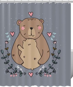 Vintage Shower Curtain With Bear Print Design, Perfect For Rustic Lodge Or Cabin Bathrooms