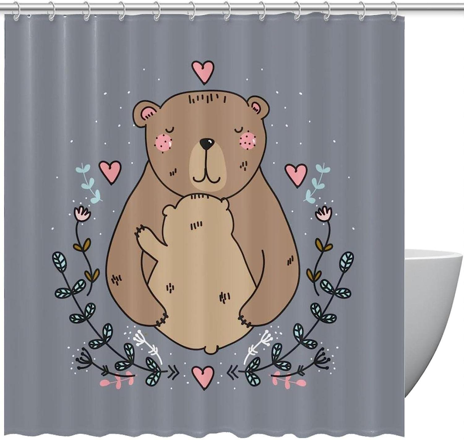 Vintage Shower Curtain With Bear Print Design, Perfect For Rustic Lodge Or Cabin Bathrooms