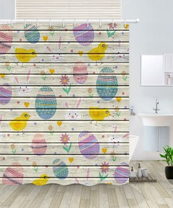 Vintage Shower Curtain With Easter Bunny & Chick - Fun Animal Bathroom Decoration