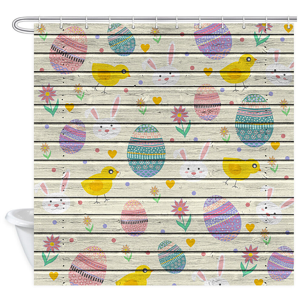 Vintage Shower Curtain With Easter Bunny & Chick - Fun Animal Bathroom Decoration
