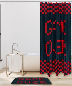 Vintage Shower Curtain With Game Over Old Video Game Theme For Bathroom