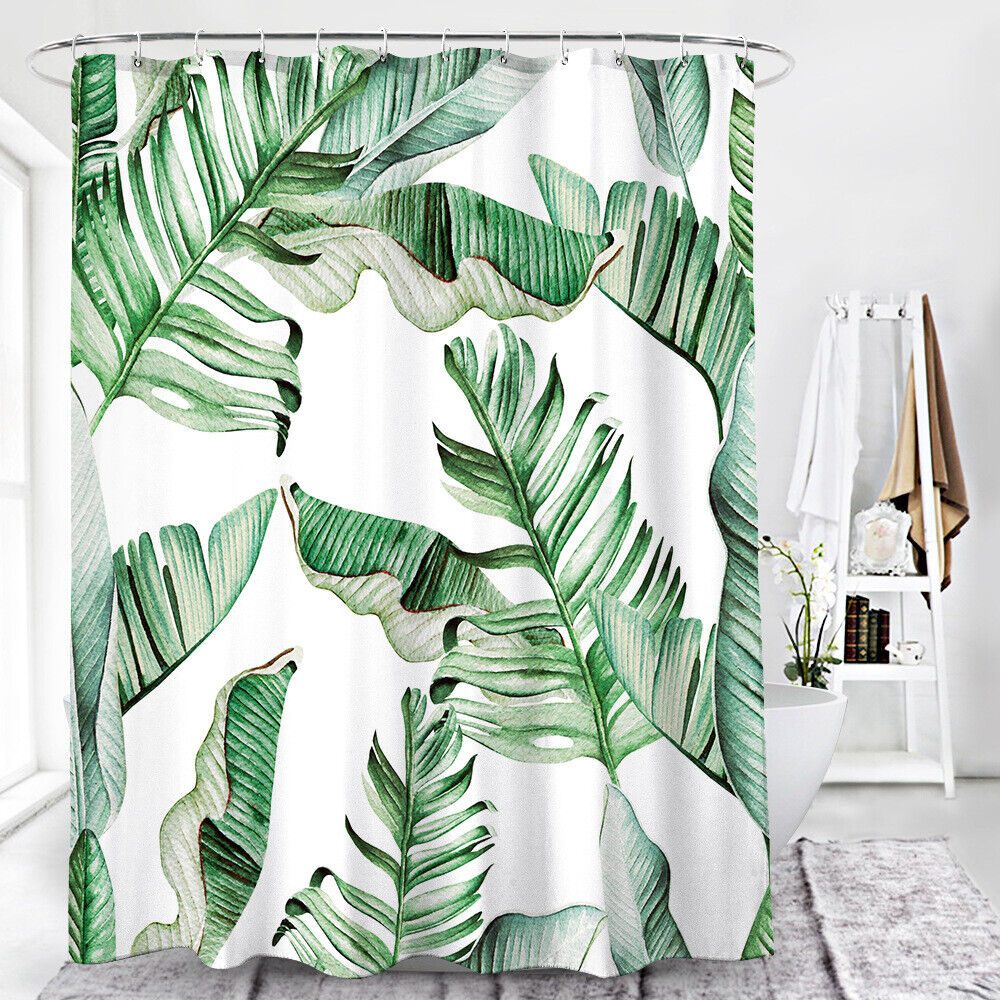 Vintage Shower Curtain with Tropical Palm Leaves Leaf Print Draperies Design for Bathroom Decor