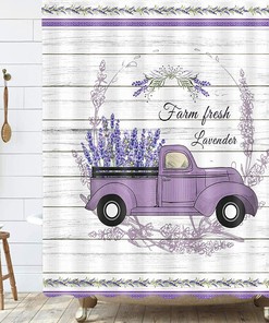 Vintage Shower Curtains - Purple Floral Lavender Flower on Truck Rustic