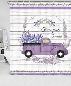 Vintage Shower Curtains - Purple Floral Lavender Flower on Truck Rustic