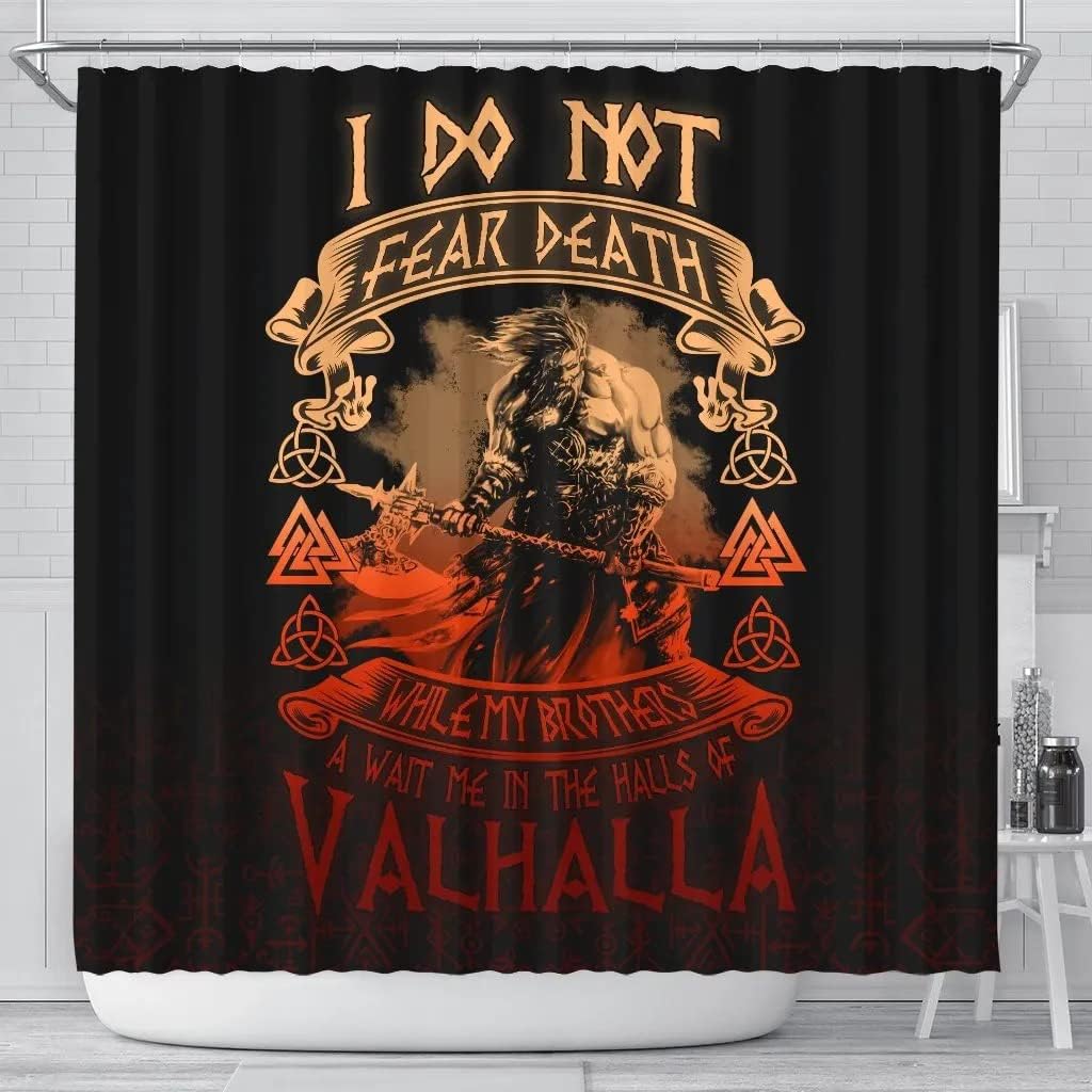 Vintage Shower Curtains - Warrior Valhalla Norse Vikings 3D Print Pattern for Bathroom/Laundry Waterproof