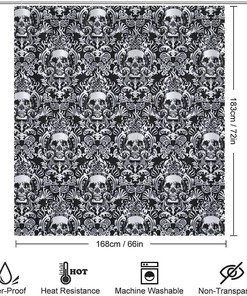 Vintage Skull Bathroom Shower Curtain - Durable and Washable Fabric for a Gothic Bathroom