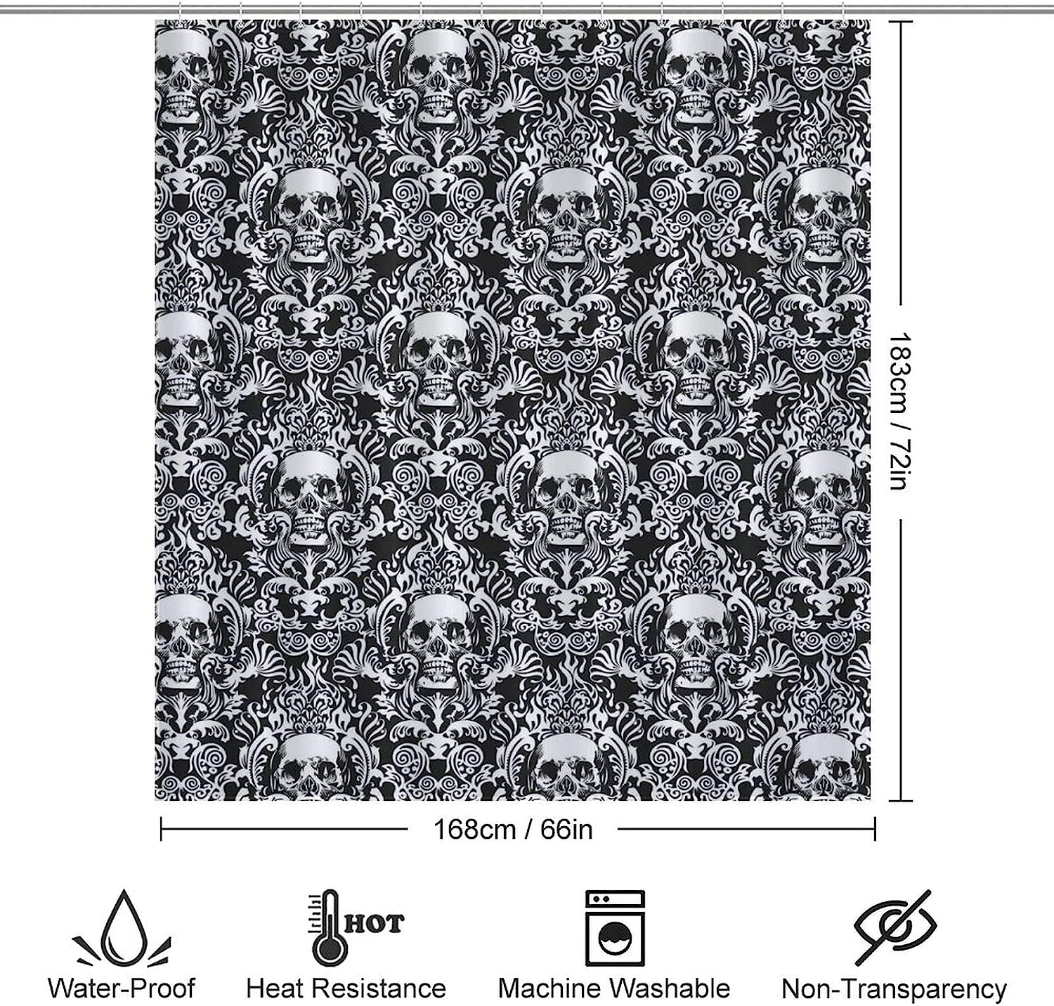 Vintage Skull Bathroom Shower Curtain - Durable and Washable Fabric for a Gothic Bathroom