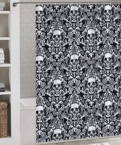 Vintage Skull Bathroom Shower Curtain - Durable and Washable Fabric for a Gothic Bathroom