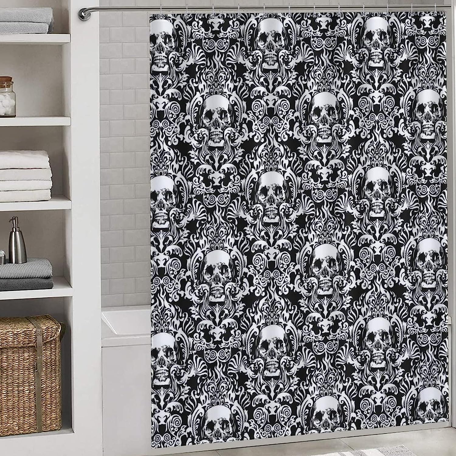 Vintage Skull Bathroom Shower Curtain - Durable and Washable Fabric for a Gothic Bathroom