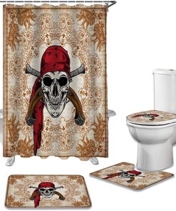 Vintage Skull Paisley Design Print Shower Curtain
