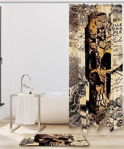 Vintage Skull and Floral Shower Curtain - Waterproof Fabric Bathroom Curtain with Retro Touch