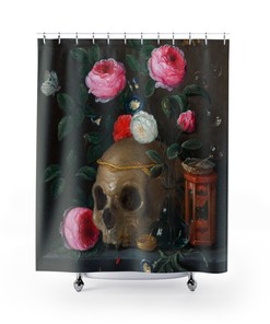 Vintage Skull and Flower Paintings Shower Curtain for a Gothic Bathroom