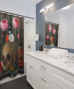 Vintage Skull and Flower Paintings Shower Curtain for a Gothic Bathroom