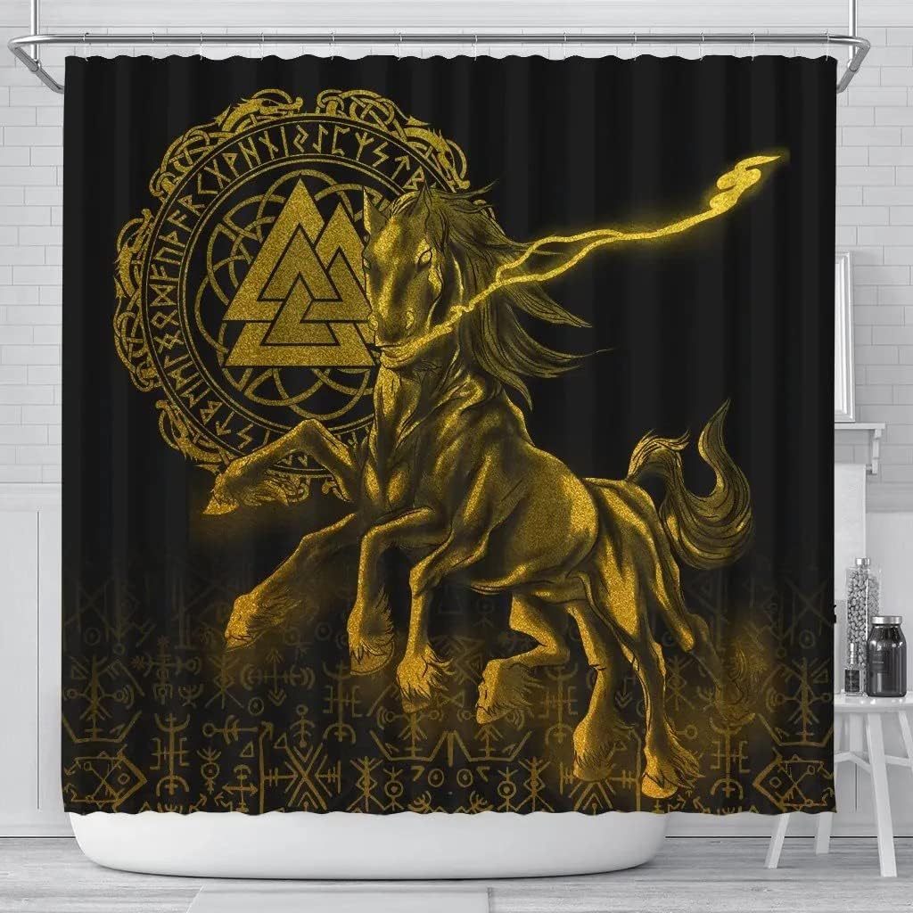 Vintage Sleipnir Odin Green Norse Vikings Shower Curtain Cover, 3D Print Waterproof for Bathroom/Laundry