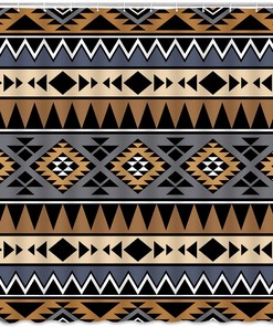 Vintage Southwest Navajo Geometric Shower Curtain, Boho Vintage Decor Bathroom