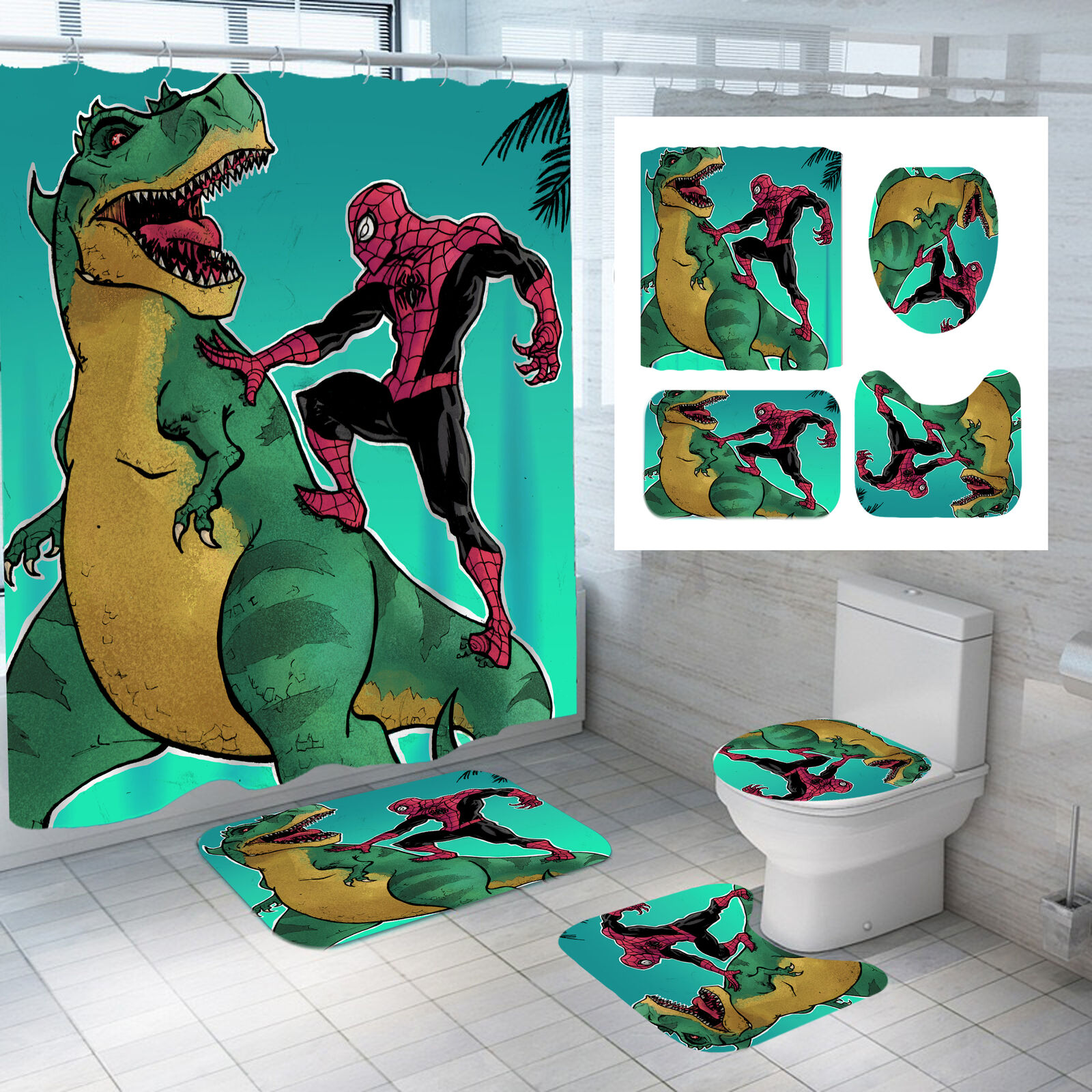 Vintage Spiderman Vs Thanos Showdown Shower Curtain 2-Piece Set