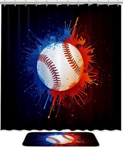 Vintage Sport Baseball Art Shower Curtain with Antique Design 