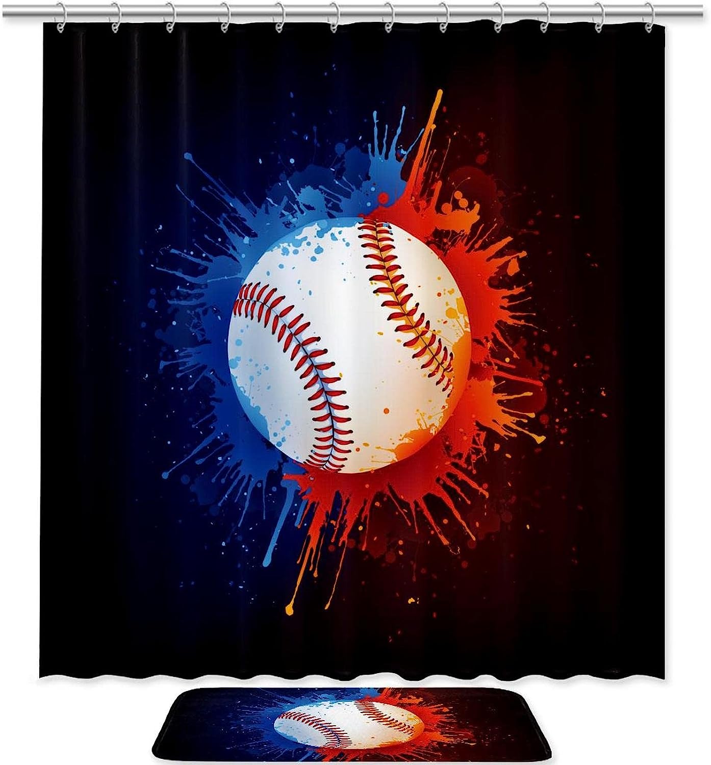 Vintage Sport Baseball Art Shower Curtain with Antique Design