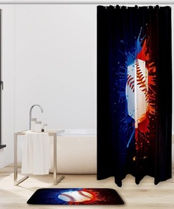 Vintage Sport Baseball Art Shower Curtain with Antique Design