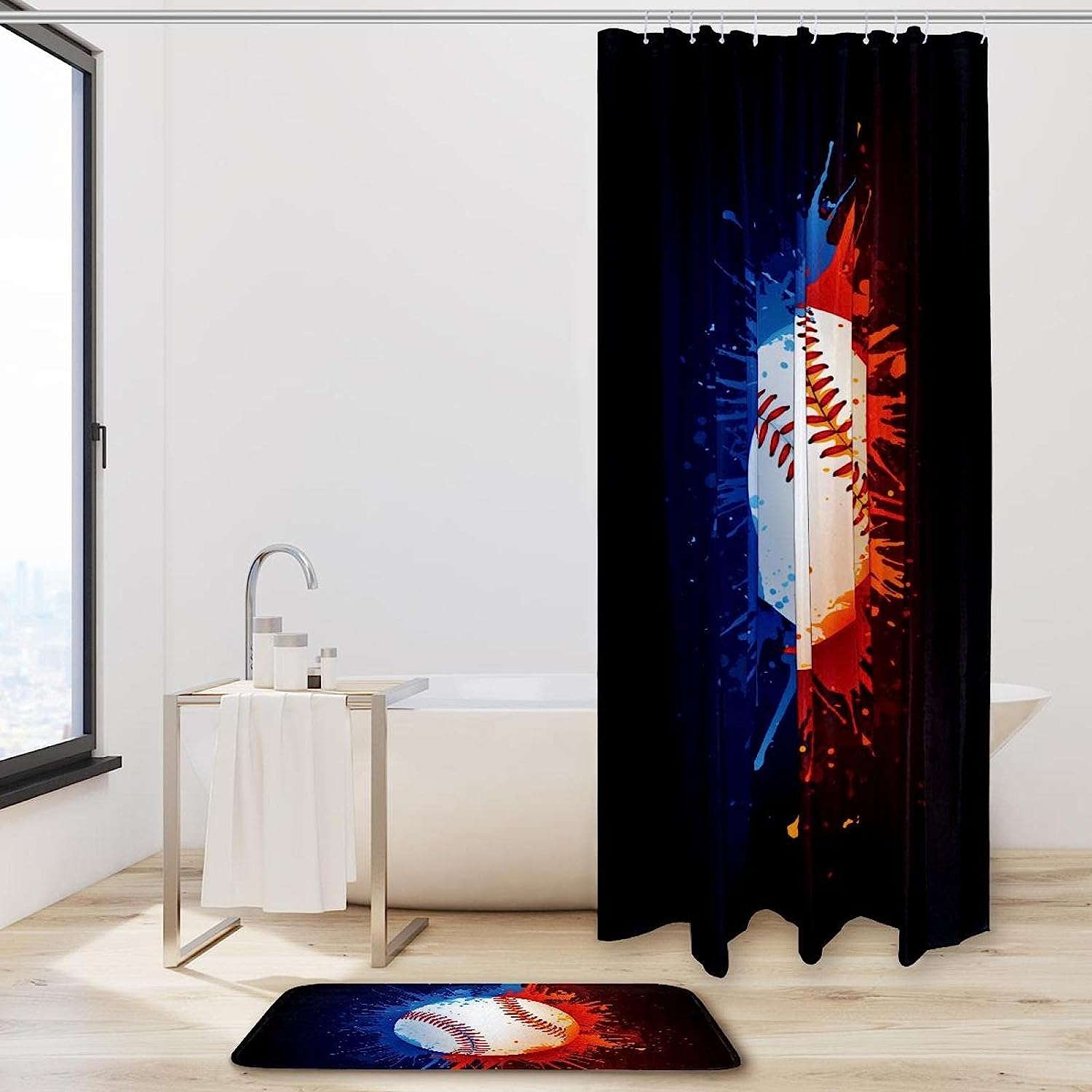 Vintage Sport Baseball Art Shower Curtain with Antique Design