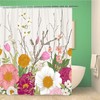Vintage Spring Flowers Shower Curtain with Twig Peonies and Cherry Blossom Design - Waterproof Fabric Bathroom Curtains 