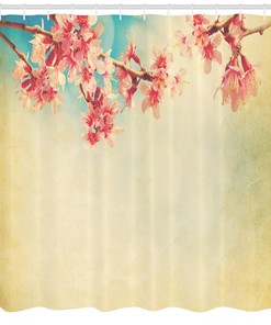Vintage Spring Sakura Print Shower Curtain For Elegant Bathroom Design