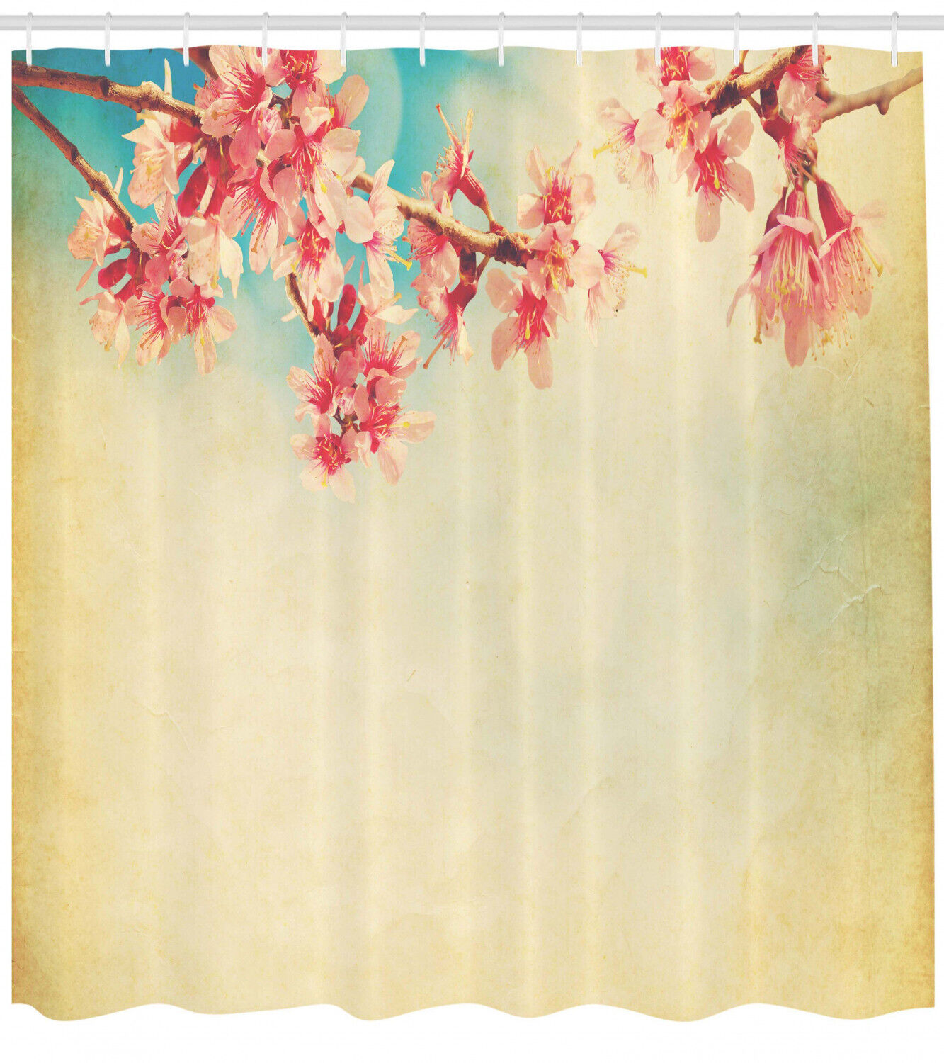 Vintage Spring Sakura Print Shower Curtain For Elegant Bathroom Design