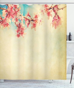 Vintage Spring Sakura Print Shower Curtain For Elegant Bathroom Design