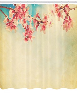 Vintage Spring Sakura Print Shower Curtain For Elegant Bathroom Design