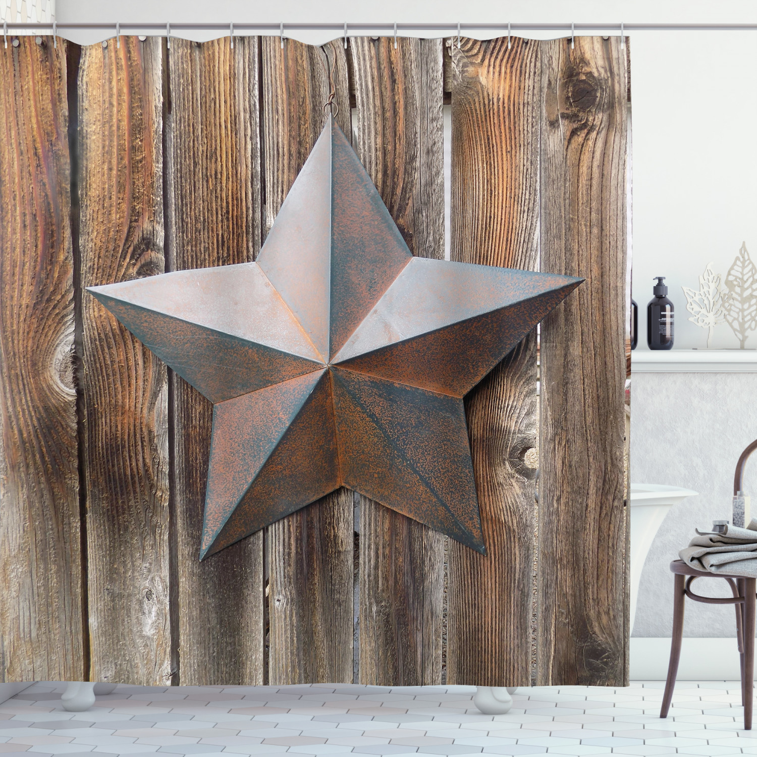 Vintage Star Primitive Country Shower Curtain Print for Bathroom