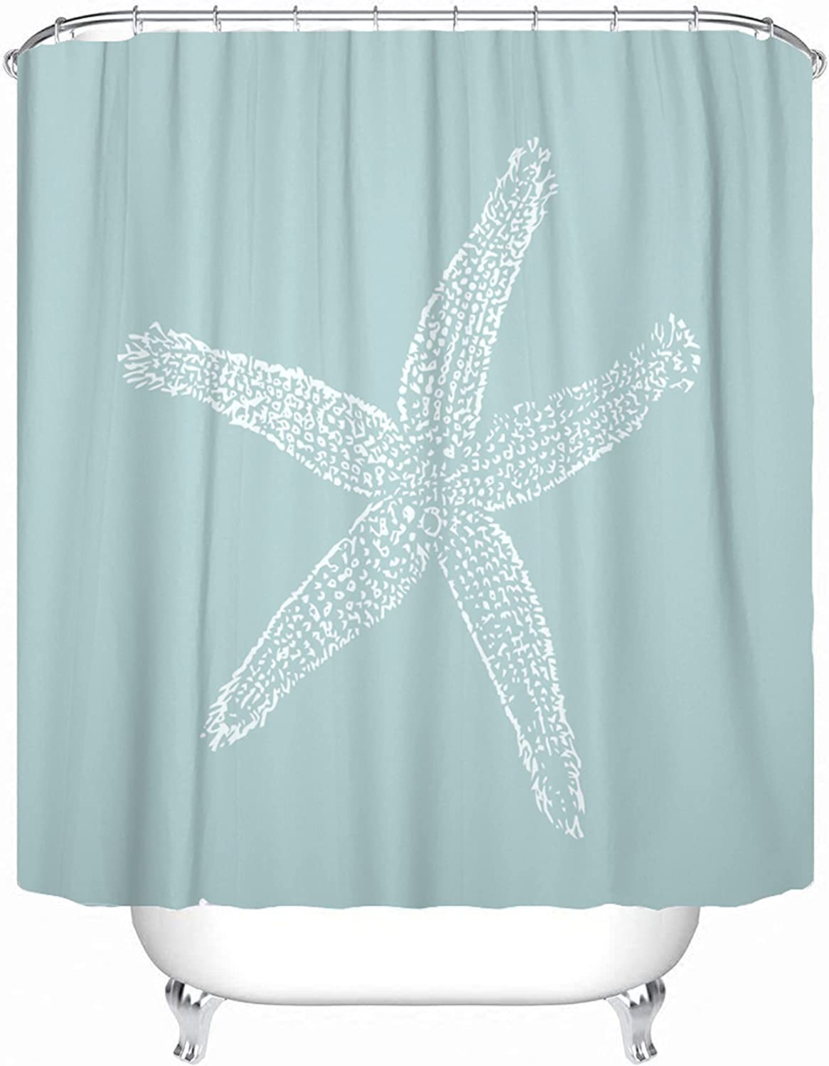 Vintage Starfish Illustration Shower Curtain For A Seaside Bathroom