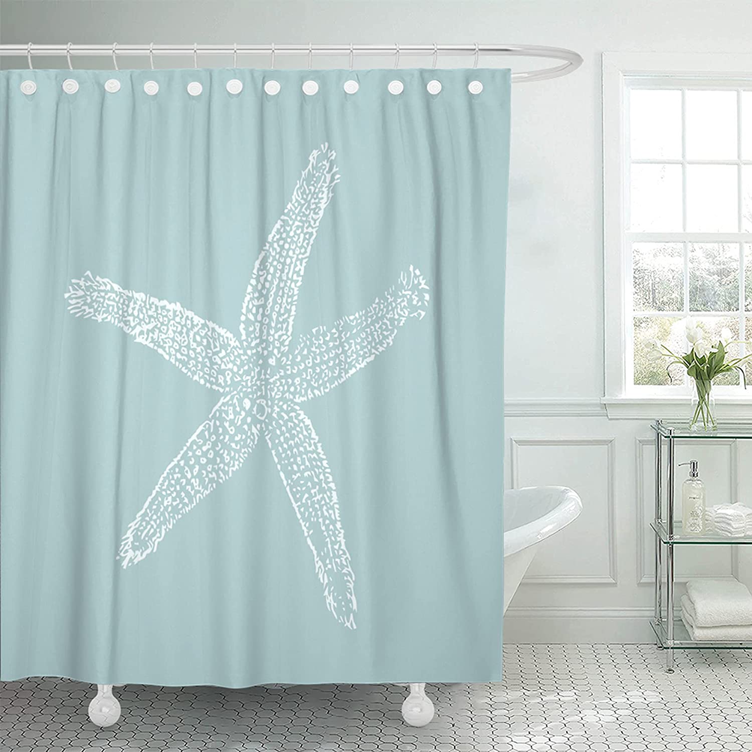 Vintage Starfish Illustration Shower Curtain For A Seaside Bathroom - Image 2