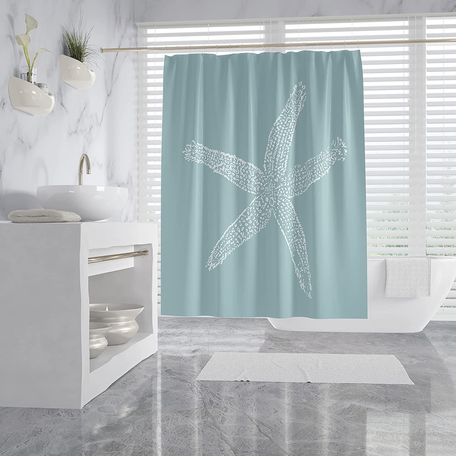Vintage Starfish Illustration Shower Curtain For A Seaside Bathroom - Image 3