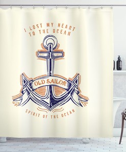 Vintage Style Anchor Sign Ocean Print Shower Curtain for Bathroom