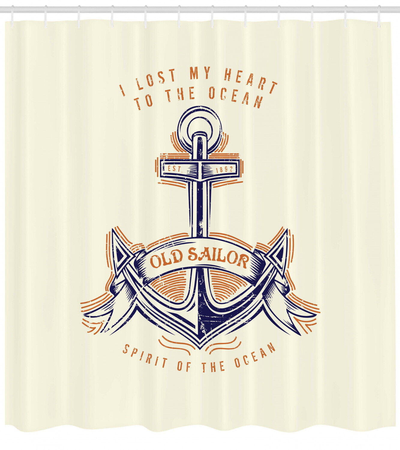 Vintage Style Anchor Sign Ocean Print Shower Curtain for Bathroom