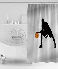 Vintage Style Basketball Player Silhouette Shower Curtain for Bathroom Decor