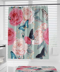 Vintage Style Butterfly Shower Curtain - Floral Rustic Wooden Plank Print For A Vintage And Chic Bathroom