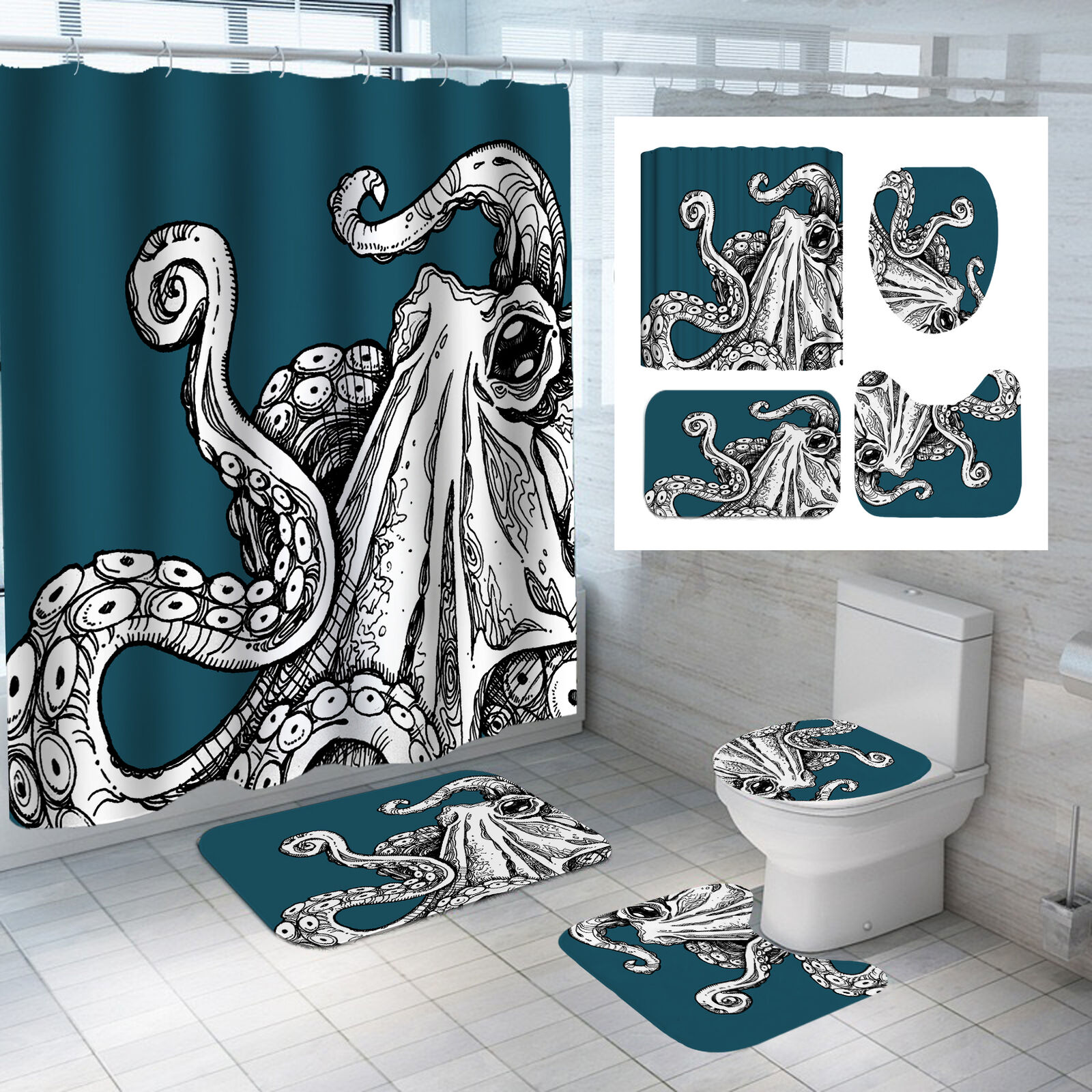 Vintage Style Cartoon Forest Mushroom House Waterproof Fabric Bathroom Shower Curtain