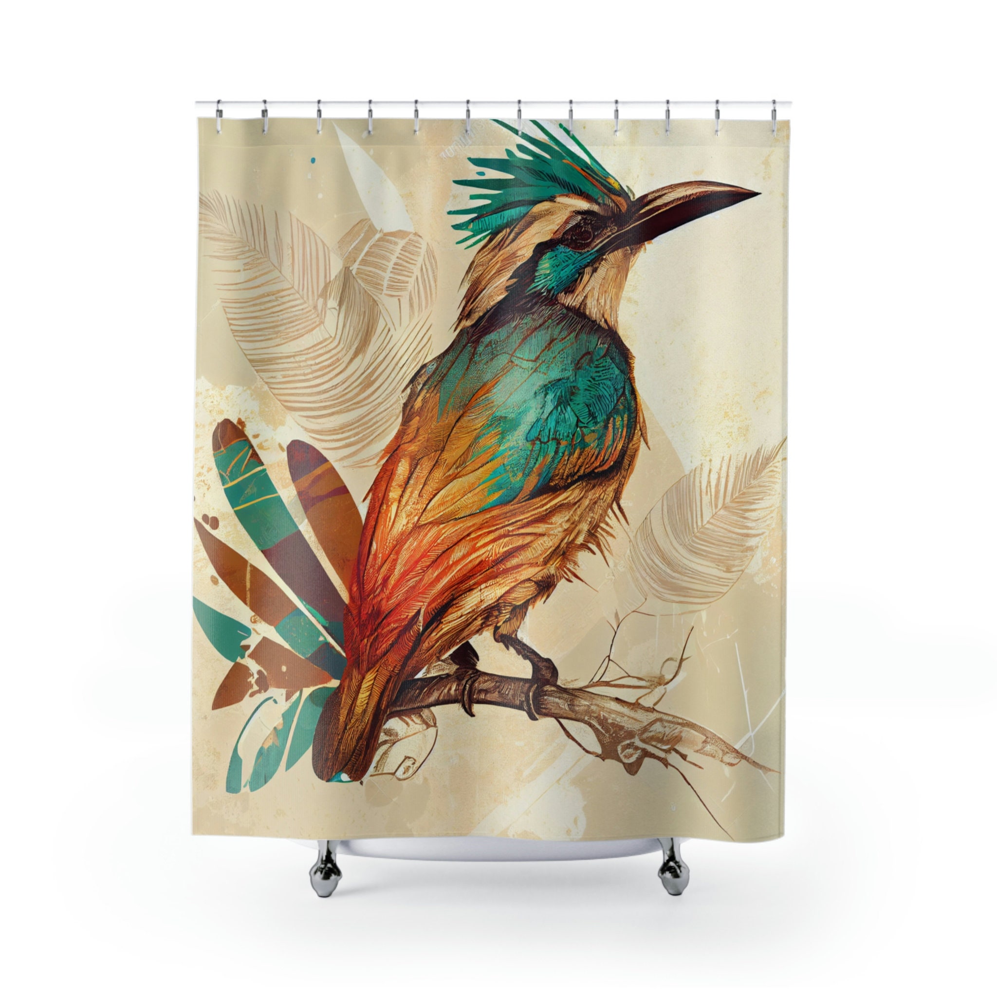 Vintage Style Hand-Drawn Bird Shower Curtain