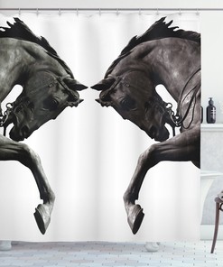 Vintage Style Horse Heads Print Shower Curtain for an Antique Bathroom