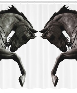 Vintage Style Horse Heads Print Shower Curtain for an Antique Bathroom