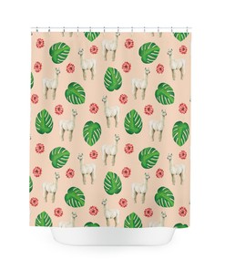 Vintage Style Llama Shower Curtain With Retro Flower Print