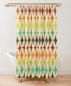 Vintage Style Mid Century Modern Shower Curtain with Geometric Design for a Traditional Bathroom Look 
